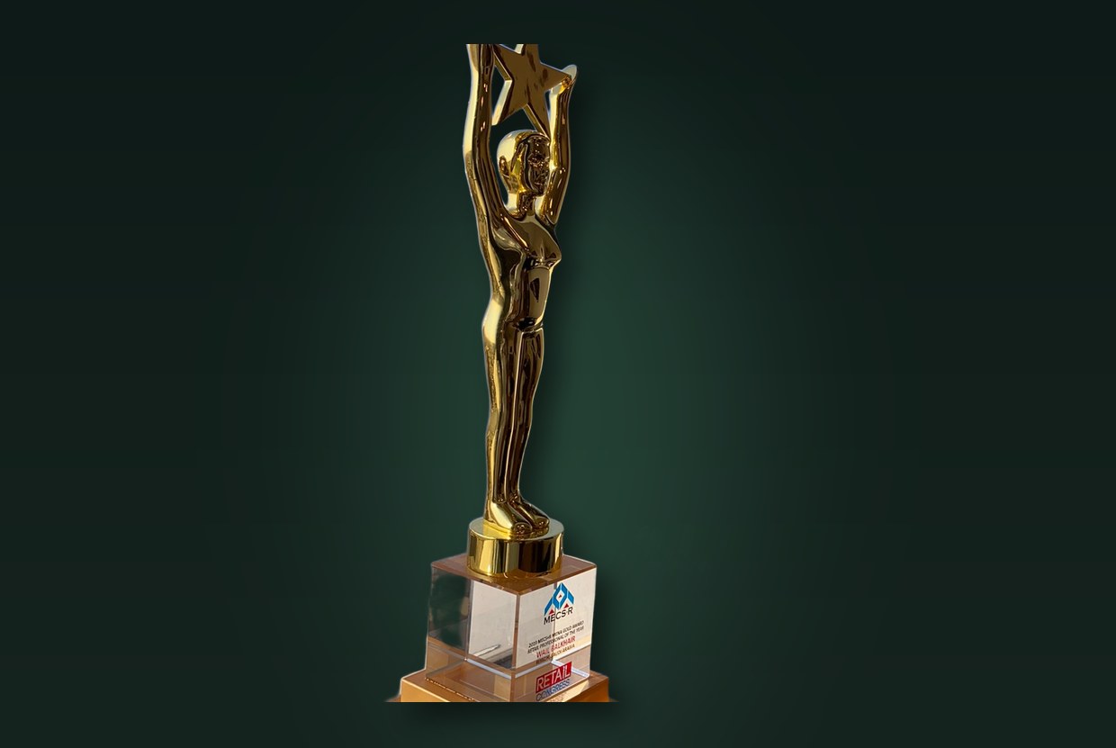 Golden award trophy on a marble base
