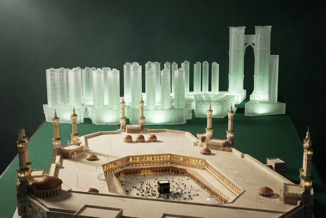 Architectural model of towers around a grand courtyard